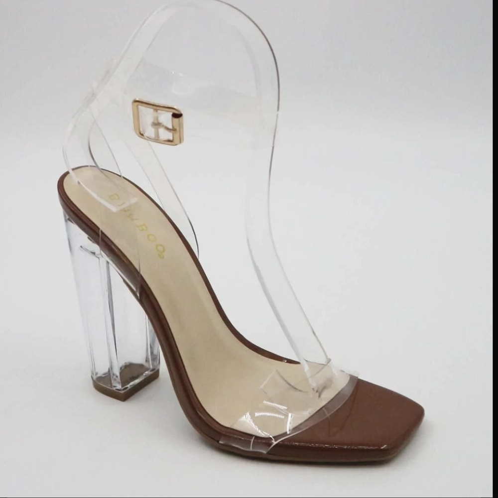 New in Box Bamboo Slash-01 Clear Heels – Size 10